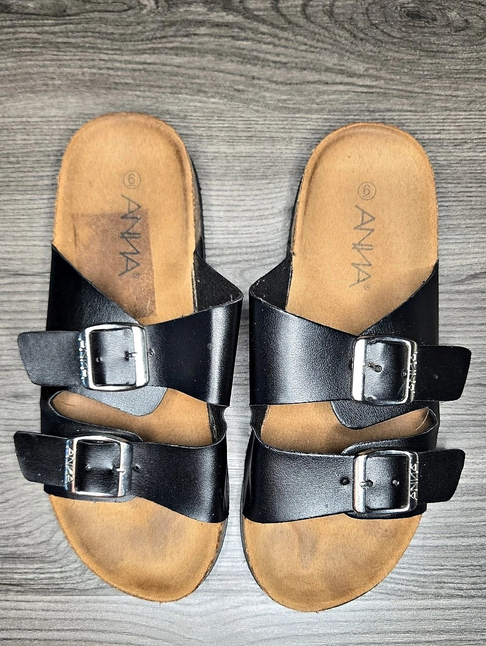 ANNA Double Buckle Black Sandals_438